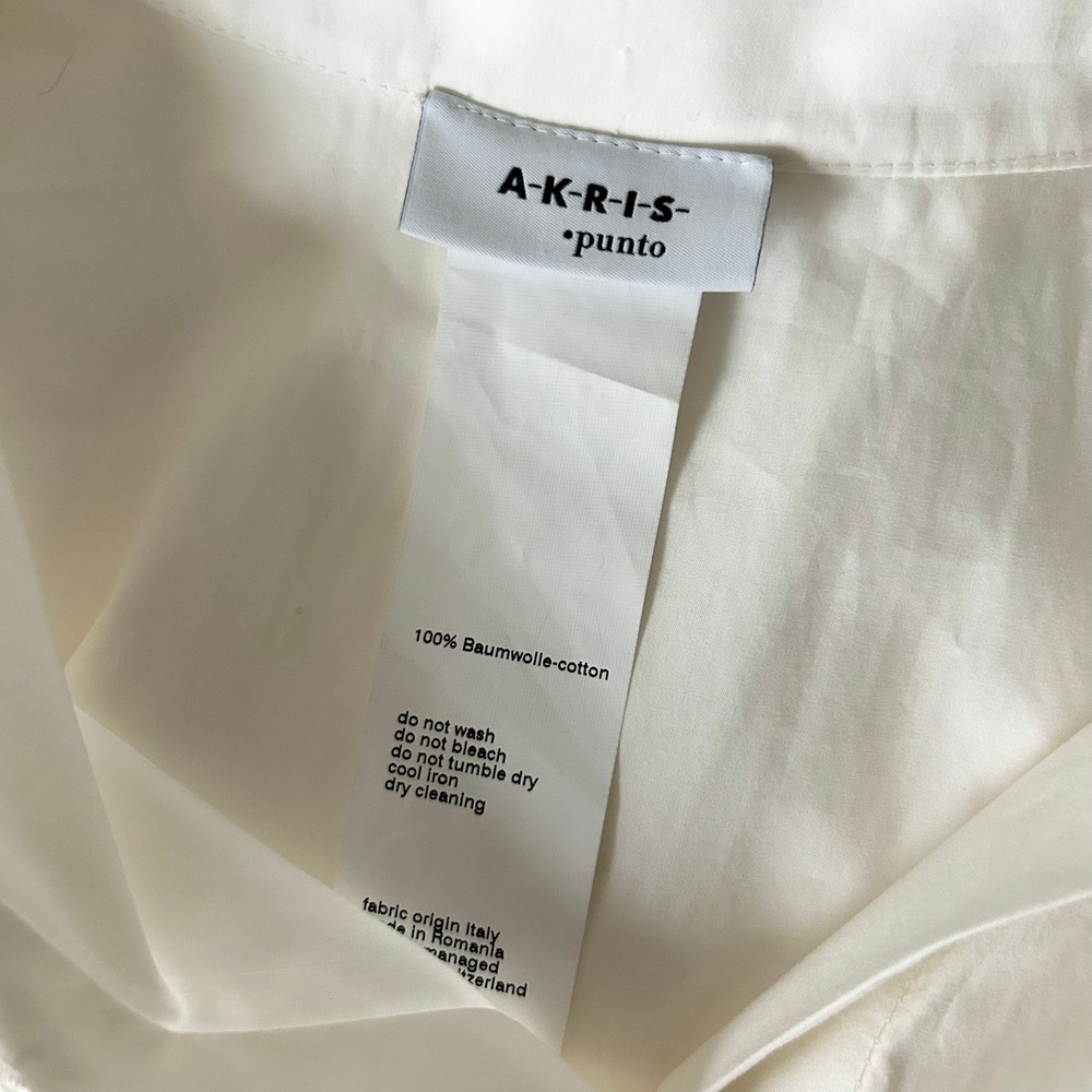 Akris Punto Shirt 100% Cotton White Smocked Cuff High-Low Hem Size 4 US - Picture 5 of 7